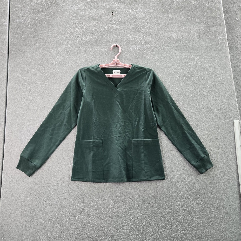Mandala Women Scrub Top XXS Green Activewear Long Sleeve 6 Pocket